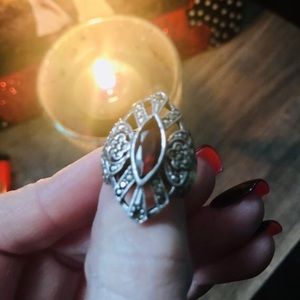 Antique Garnet,marcasite unique925 ring